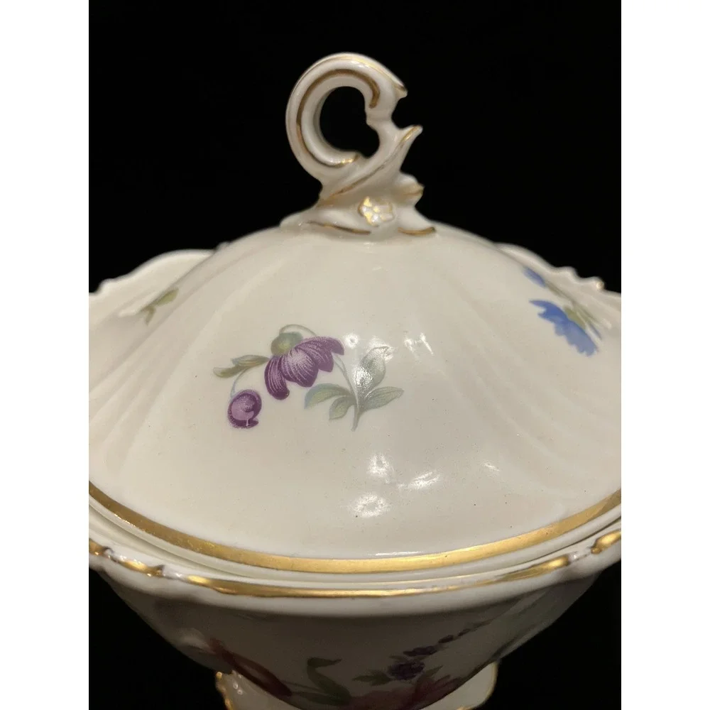 VTG Krautheim Bavarian Porcelain China Floral Sugar Bowl US Zone Germany 1940s